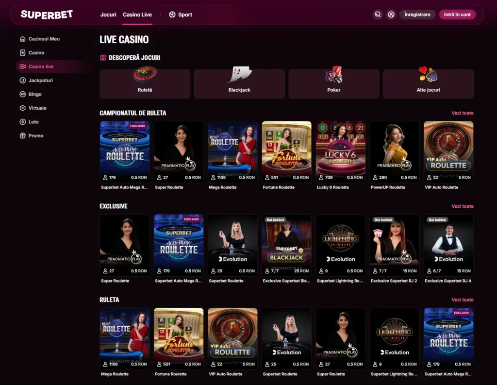 Casino live la Superbet
